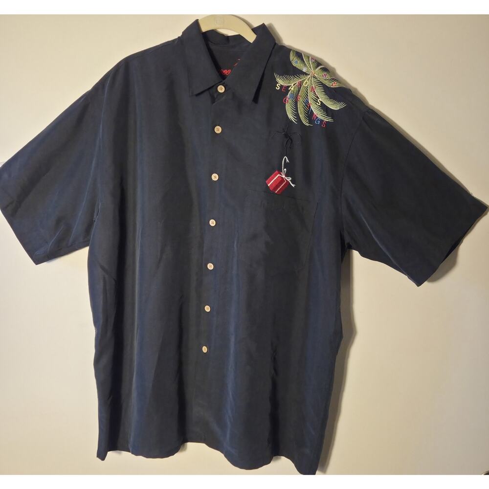Bamboo Cay Camp Shirt Santa Clause Reindeer Christmas Palm Tree Hawaiian Mens L - Picture 2 of 10